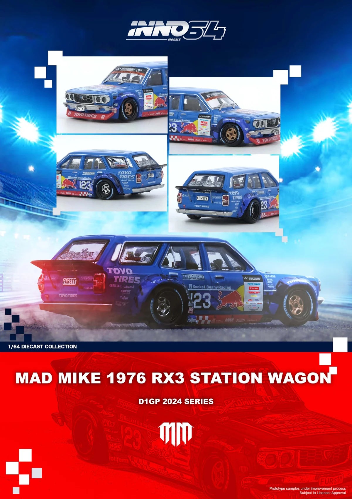 *PREORDER* INNO64 1:64 Mazda RX-3 Station Wagon MAD MIKE D1GP Series 2024