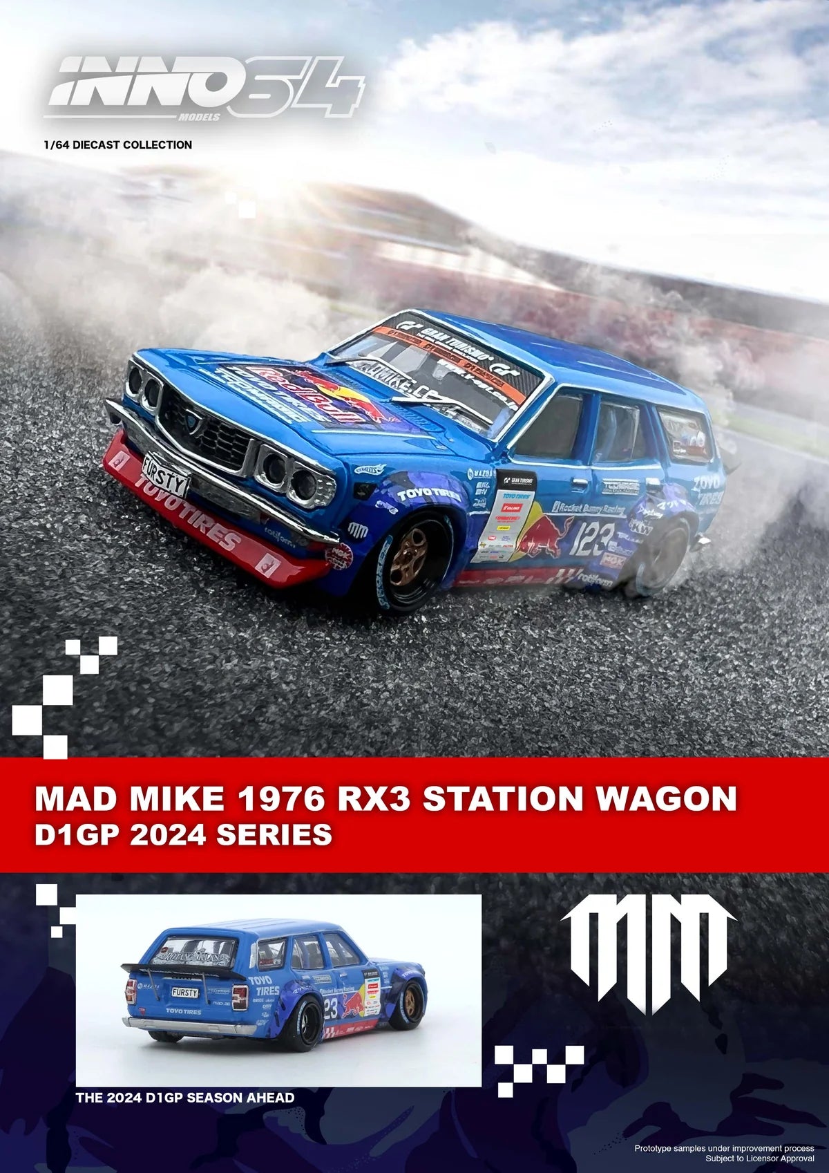 *PREORDER* INNO64 1:64 Mazda RX-3 Station Wagon MAD MIKE D1GP Series 2024