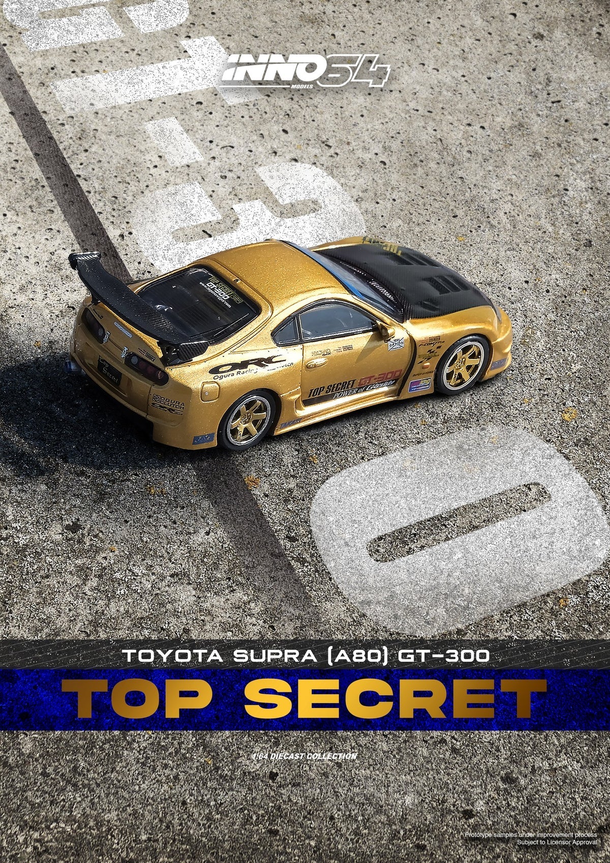 *PREORDER* INNO64 1:64 Toyota Supra (A80) TOP SECRET GT300 by "Smokey" Nagata in Gold