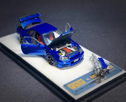 PGM 1:64 Nissan Skyline GT-R (R34) in Bayside Blue Regular Version