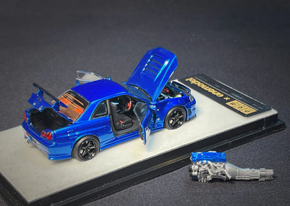 PGM 1:64 Nissan Skyline GT-R (R34) in Bayside Blue Regular Version